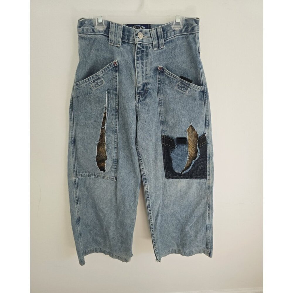 Lee Pipes Upcycle Vintage Y2K 90s Distressed Skater Wide Leg Unisex Jeans 0 2 XS